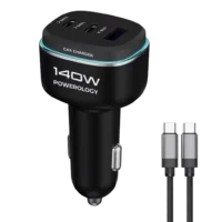 شارژر فندکی 140 وات پاورولوژی با دو پورت تایپ سی و یک پورت USB