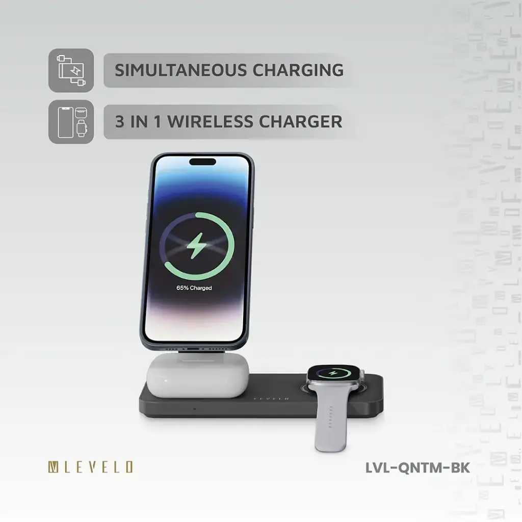 شارژر بیسیم ۳ کاره لولو مدل Levelo Quantum 3 in 1 Wireless Charger