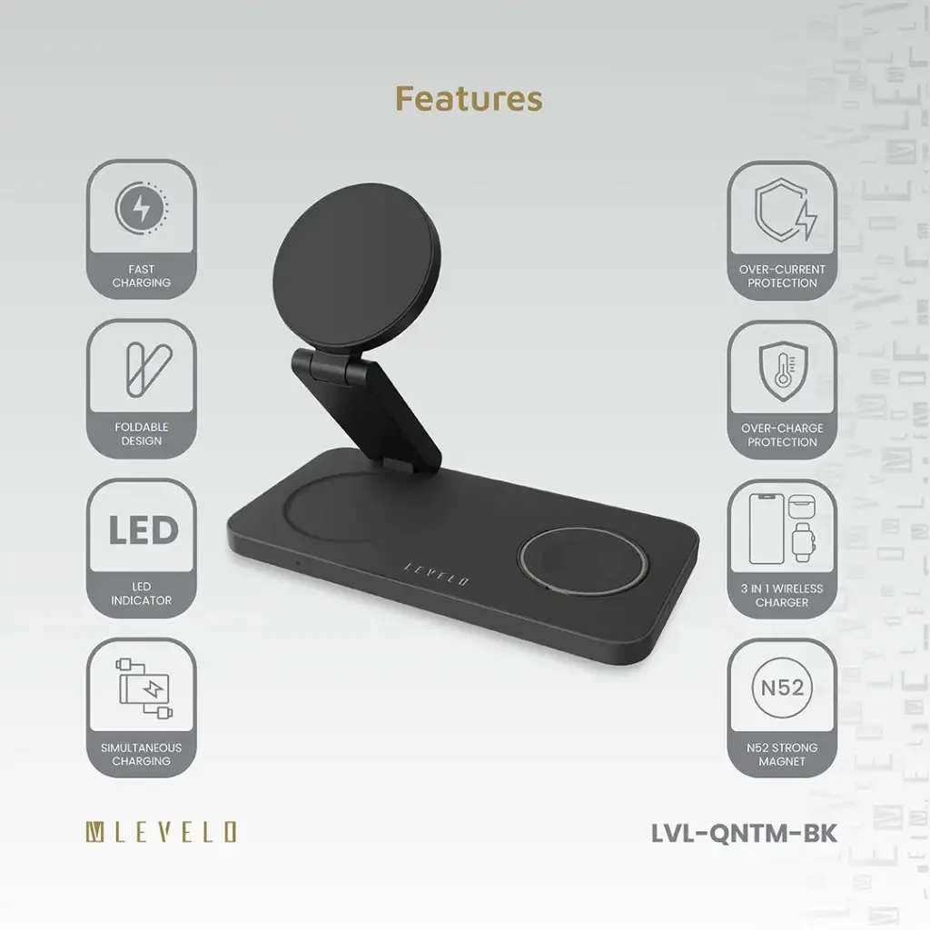 بستهبندی اورجینال Levelo Quantum 3 in 1 Wireless Charger