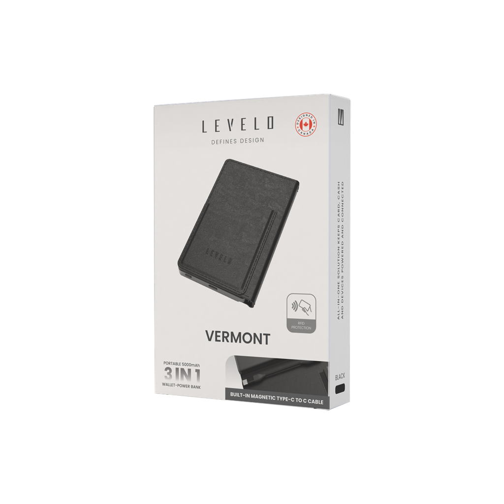 پاوربانک و کیف پول مغناطیسی لولو مدل Levelo Vermont Portable 3 in 1 Wallet Power Bank