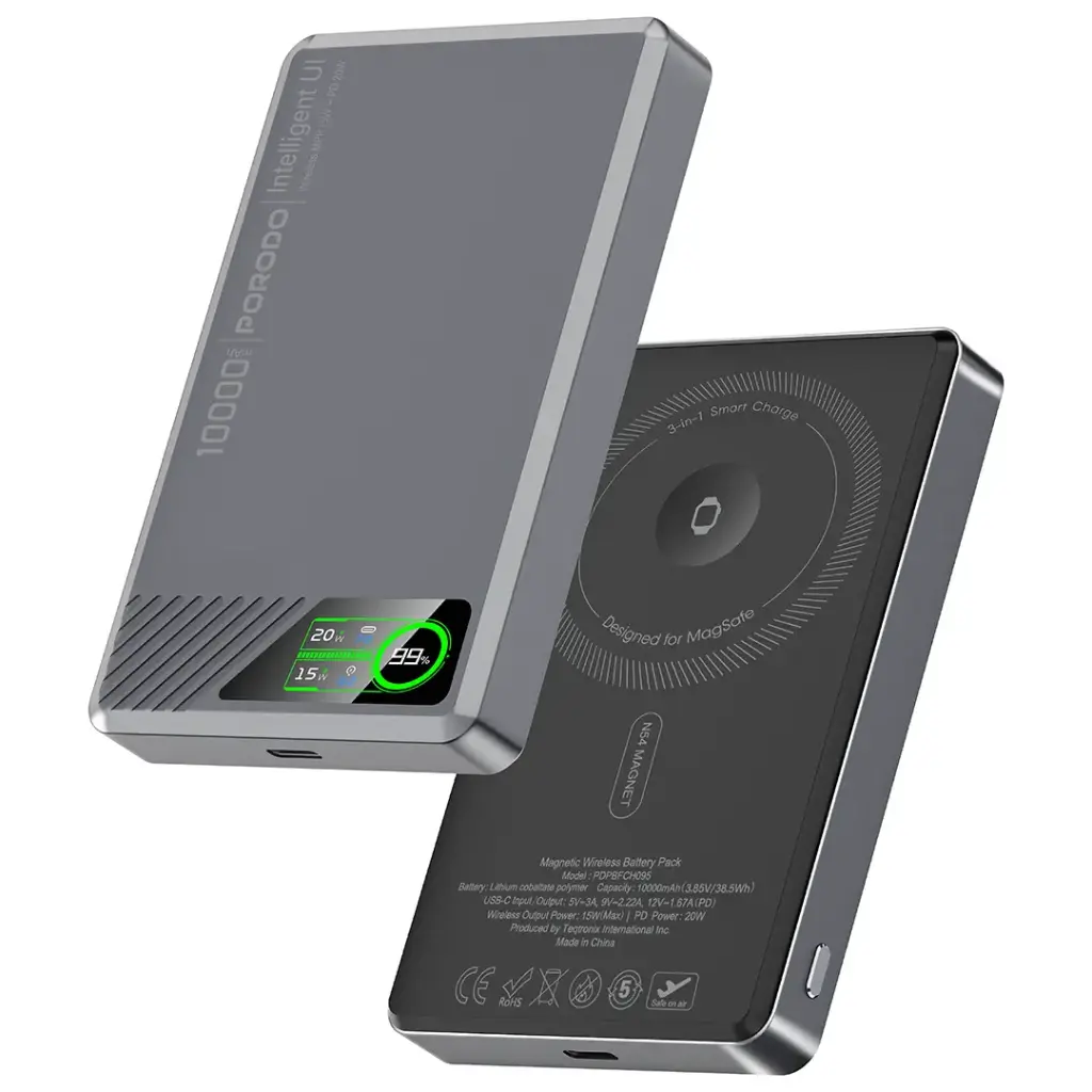 پاوربانک مغناطیسی مدل Porodo SlimMag 10000mAh Magnetic Power Bank