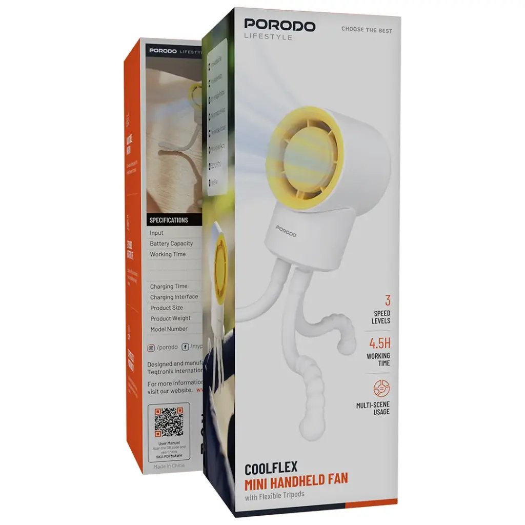 پنکه دستی و جیبی شارژی پرودو مدل Porodo Lifestyle CoolFlex Mini Handheld Fan