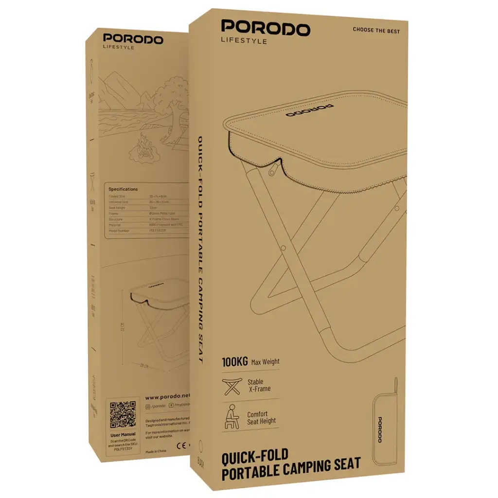 بستهبندی اورجینال Porodo Lifestyle Quick Fold Portable Camping Seat