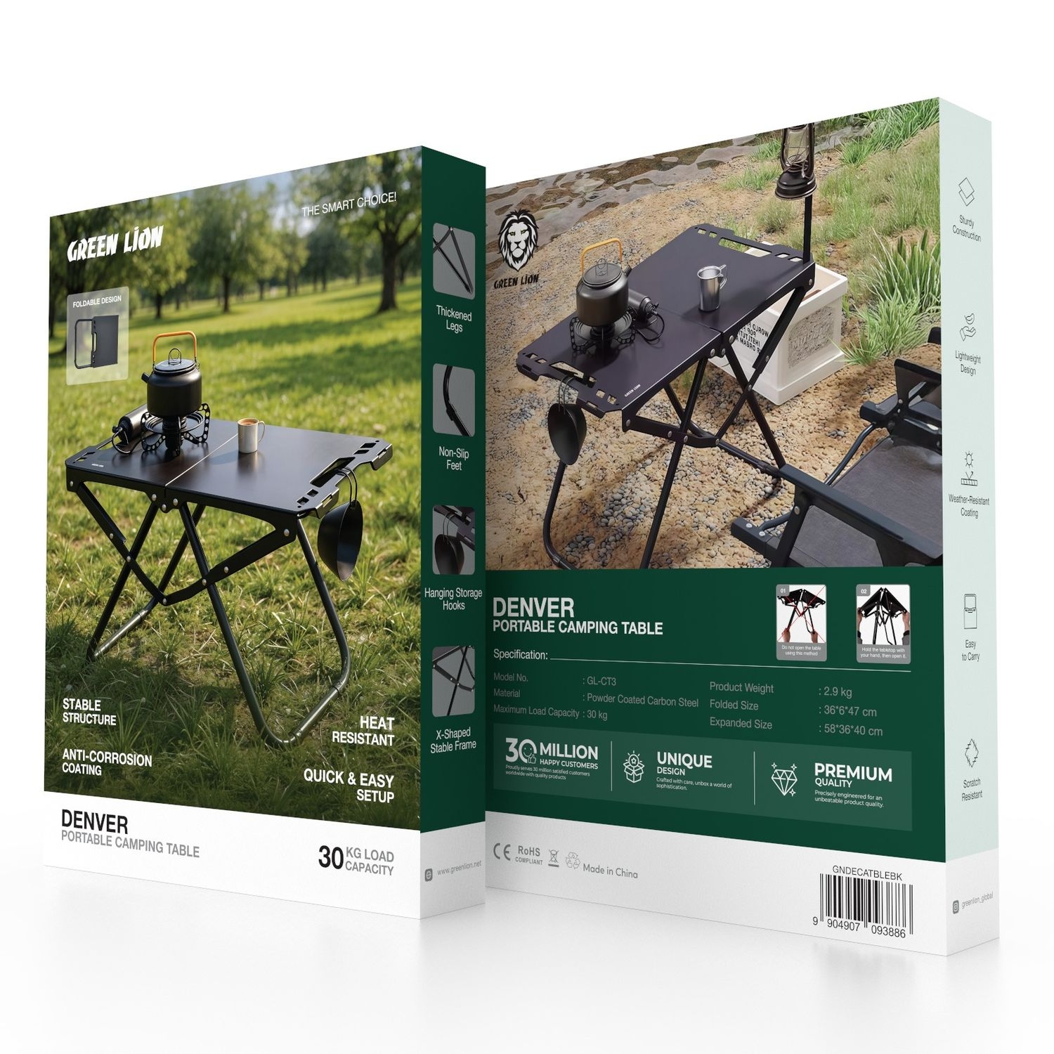 میز کمپینگ گرین لاین مدل Green Lion Denver Camping Table پکیج محصول