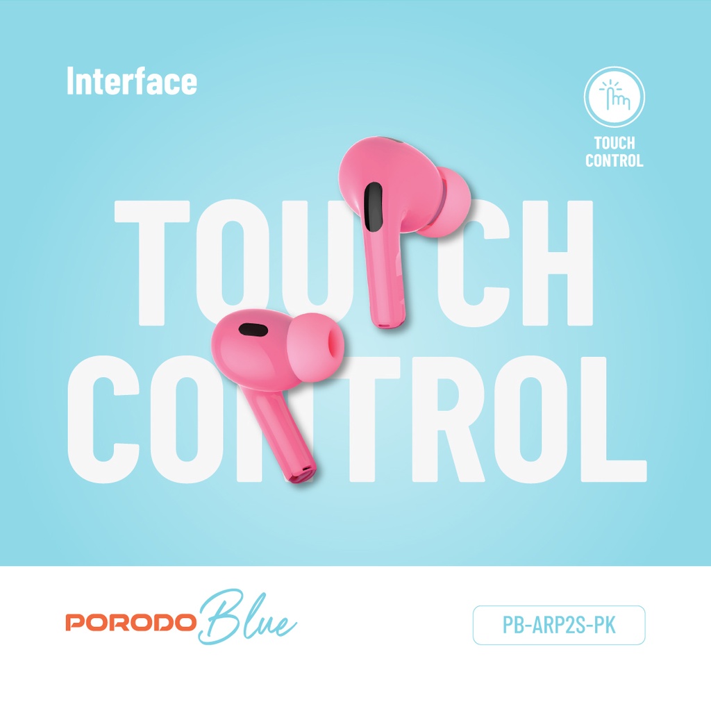 بستهبندی اورجینال Porodo Blue Earbuds Pro2 Touch Display ANC ENC Pink