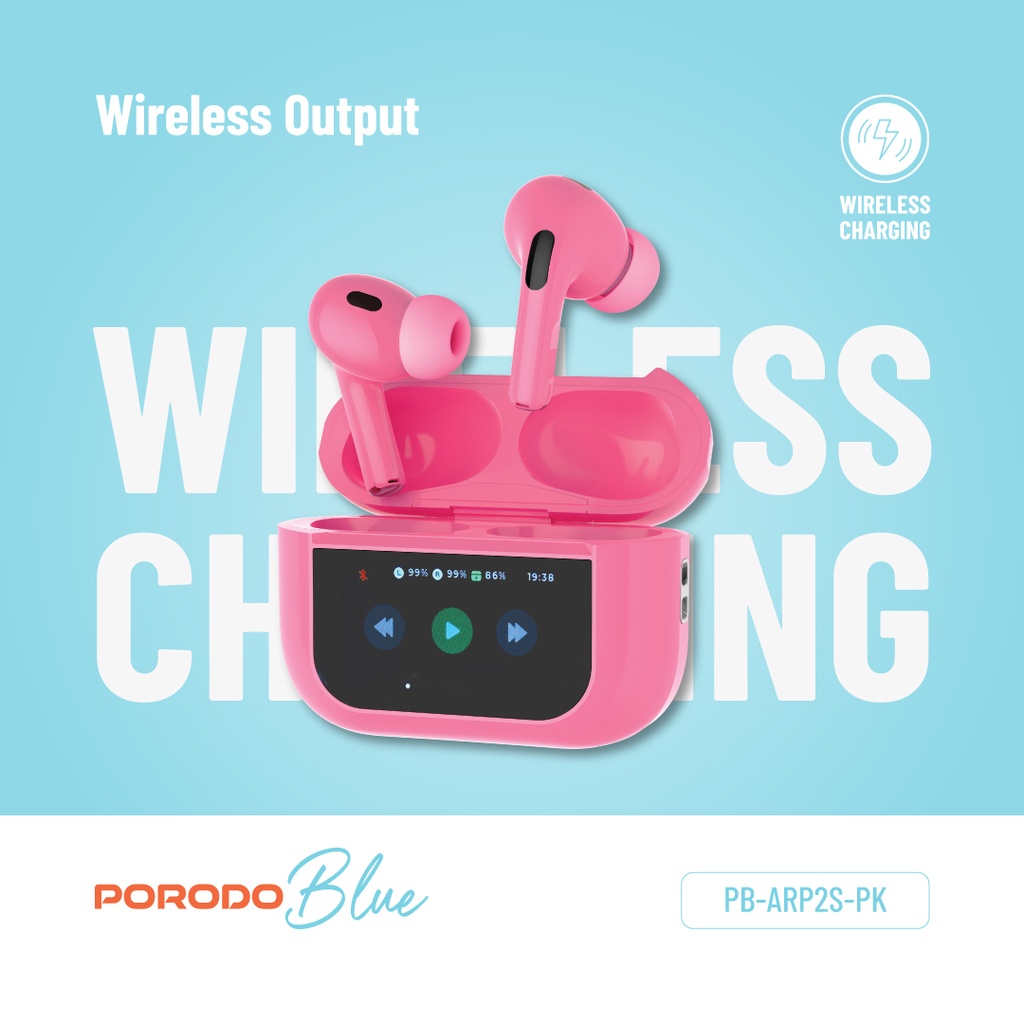 هندزفری بیسیم پرودو بلک مدل Porodo Blue Earbuds Pro2 Touch Display Pink